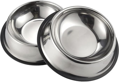 Juvale Stainless Steel Dog Bowls Set - Nonslip Dog Water Bowl Base - Dual Food & Water Pet Dishes - Dishwasher Safe Cat Dish - Pack of 2, 10 in Diameter