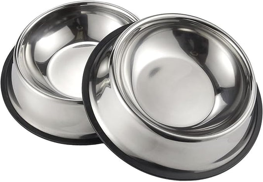 Juvale Stainless Steel Dog Bowls Set - Nonslip Dog Water Bowl Base - Dual Food & Water Pet Dishes - Dishwasher Safe Cat Dish - Pack of 2, 10 in Diameter