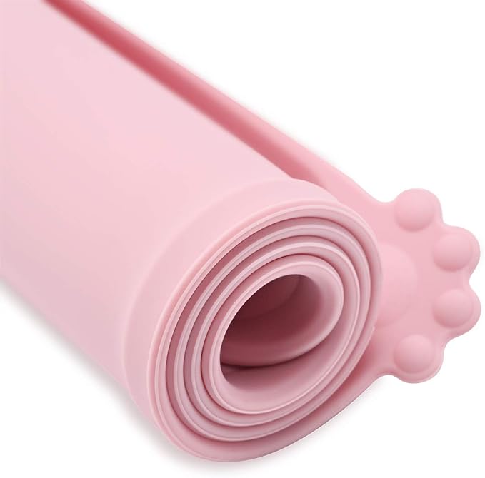 Silicone Waterproof Dog Cat Pet Feeding Mats, Non Slip, Easy Clean Pet Dog Cat Bowl Mats Placemat (18.5" x 11.5") Pink