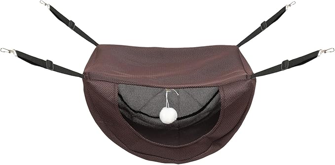 Small Breathable Mesh Cat Hammock for Cage, Comfortable Summer Pet Bed for Kittens, Machine Washable Hanging Nest in Brown Tone, Size S