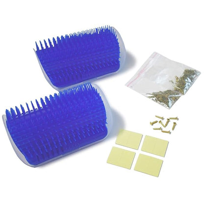 2 Pack Self Grooming Wall Brush for Cats and Dogs - Cat Groomer with Catnip, Massage Comb Tool for Long & Short Fur Pets (Blue)