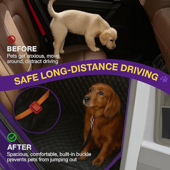 Dog Car Seat Cover with Mesh Window | Waterproof 600D Heavy Duty Nonslip Scratch Proof Hammock | Universal Fit for SUV, Truck, Car