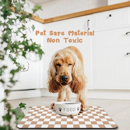 Dog Food Mats for Floors Waterproof, Pet Water Bowl Mats Pet Feeding Absorbent Placemats Plaid 12 * 20 inch