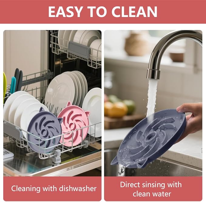 2Pcs Slow Feeder Cat Bowl,Puzzle Feeder,Interactive Toys,Slow Feeding cat Bowl Suitable for All Dry and Wet Foods,Easy to Clean Silicone Bowls (Grey and Pink)