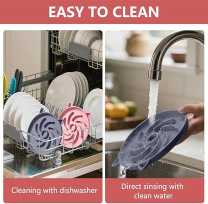 2Pcs Slow Feeder Cat Bowl,Puzzle Feeder,Interactive Toys,Slow Feeding cat Bowl Suitable for All Dry and Wet Foods,Easy to Clean Silicone Bowls (Grey and Pink)