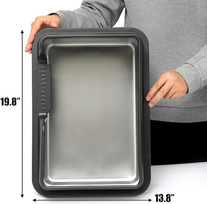 Kichwit Stainless Steel Cat Litter Box with High Sides Easy to Clean, Smooth Surface, Rust Resistant, 19.8" x 13.8" x 10" (with Lid)