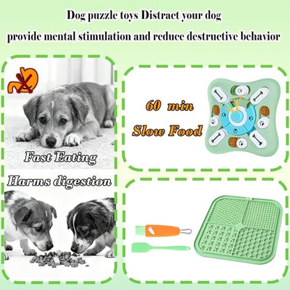 Dog Puzzle Toys Set,Interacive Slow Feeder for Cat,Dog Lick Mat with Suction Cups,Pet Enrichment Toys from Small to Medium