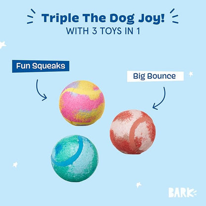 Barkbox Dog Toys – Squeaky Clean Bath Bombs Squeaker Ball Interactive Chew Toys – Durable & Tough Tennis Balls, Training, Exercise & Beating Boredom – Stimulating Plush, Small/Medium Breed & Puppies
