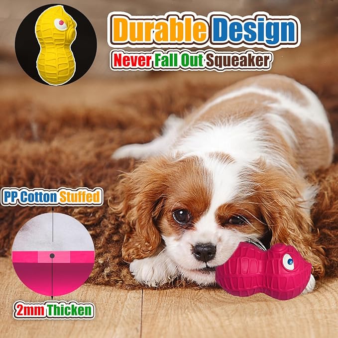 Squeaky Dog Toys for Small Dogs- Natural Latex Squeaky Dog Balls for Puppies & Mini Dogs | Soft, Safe & Interactive, Chew Toys Peanut | Indoor & Outdoor Fetch Play