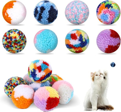 8 Pcs Colorful Cat Pom Pom Toys - 2-inch Interactive Plush Balls for Cats and Kittens - Assorted Colors, Woolen Yarn