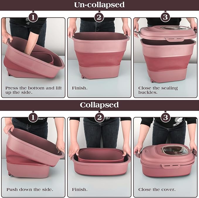 Dog Food Storage Container, Airtight Collapsible 13lb to 30lb Pet Food Container with Flip Top, Rolling Wheel, Scoop and a small container for Dog Cat Food and Dry Food of Rice, Flour