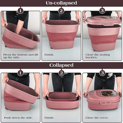 Dog Food Storage Container, Airtight Collapsible 13lb to 30lb Pet Food Container with Flip Top, Rolling Wheel, Scoop and a small container for Dog Cat Food and Dry Food of Rice, Flour