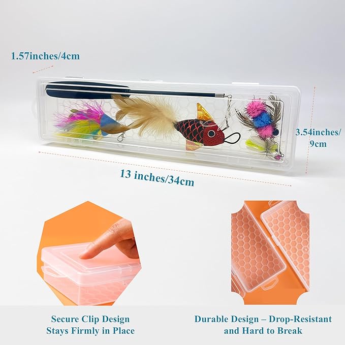 Interactive Cat Wand Toy with 4 Refills and Storage Box – Collapsible Cat Teaser Stick with Catnip Lure, Insect & Ribbon Attachments – Feather Cat Toys for Indoor Cats Enrichment