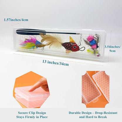 Interactive Cat Wand Toy with 4 Refills and Storage Box – Collapsible Cat Teaser Stick with Catnip Lure, Insect & Ribbon Attachments – Feather Cat Toys for Indoor Cats Enrichment