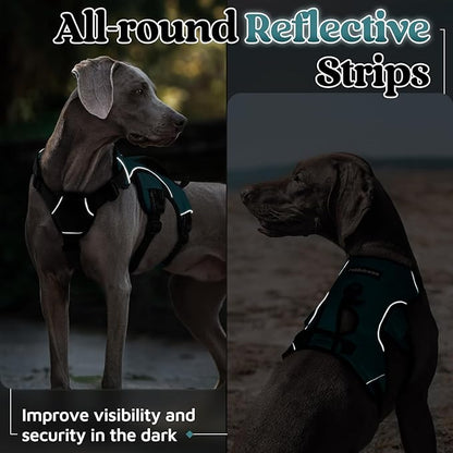 rabbitgoo Escape Proof Dog Harness, Soft Padded Full Body Pet Harness, Reflective Adjustable No Pull Vest with Lift Handle and Leash Clip for Large Dogs Walking Hiking Training, Dark Green, L