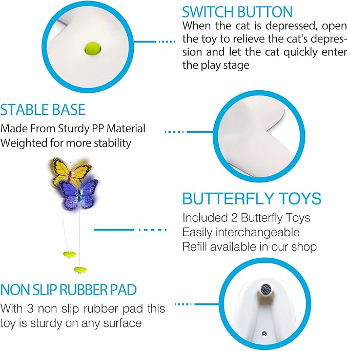 All for Paws Cat Toys Interactive Butterfly Flutter Bug Cat Automatic Toy Stimulating Kitty Toys Enrichment for Indoor Cats