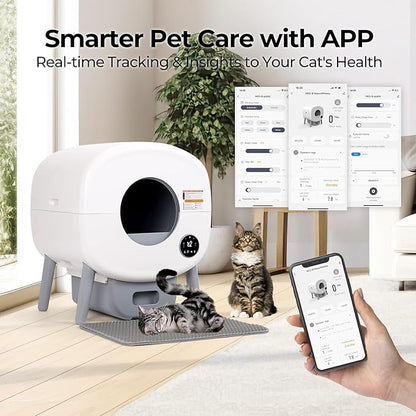 Self-Cleaning Cat Litter Box: Extra Large Automatic Litter Box for Multiple Cats, Odor Control, Low Noise, App & Panel Control, Easy Waste Disposal