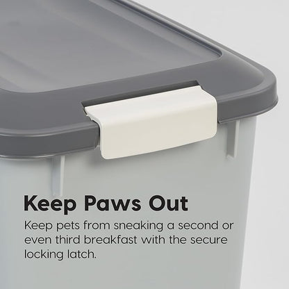 IRIS USA Dog Food Storage Container 54 lbs, 2-Pack with Wheels, Airtight Lid, 2-Cup Scoop, Double Pet Food Storage, Built in Scoop Storage in Lid, Versatile Pet Food Bin, Portable, Gray/Dark Gray