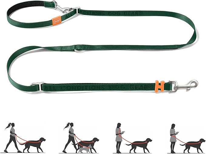 HOWGO Hands Free Dog Leash with Padded Handle,Multifunctional Crossbody Waist Leash for Walking Running Jogging Training,7.5 FT Nylon Adjustable Length for All Breeds(Green, Standard)