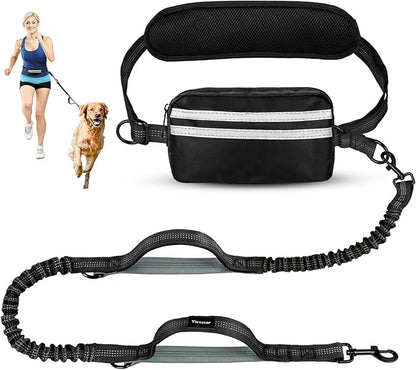 Hands Free Dog Leash with Pouch, Retractable Bungee with Double Padded Handles, Dog Leashes with Bungee for Medium & Large Puppy
