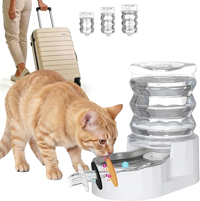 RIZZARI Dog Water Bowl Dispenser: 5L Large Stainless Steel Gravity Feeder - Remove Odor/Soften Water - Prevent Urinary Stones to Extend Lifespan - Leak-Proof - for Small to Medium-Sized Dogs and Cats
