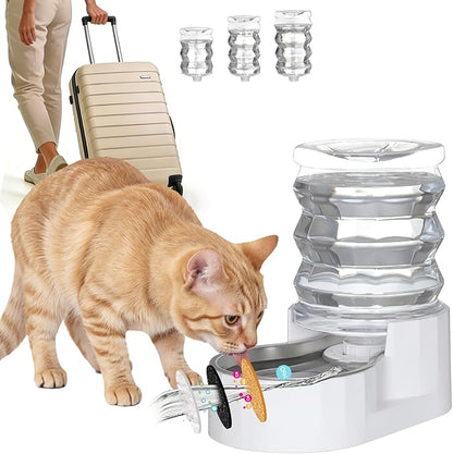 RIZZARI Dog Water Bowl Dispenser: 5L Large Stainless Steel Gravity Feeder - Remove Odor/Soften Water - Prevent Urinary Stones to Extend Lifespan - Leak-Proof - for Small to Medium-Sized Dogs and Cats
