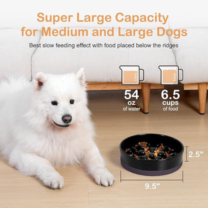 Sted Ceramic Slow Feeder Dog Bowls for Medium Large Breed, Slow Feeding Dog Bowl, Dogs Food Bowls for Fast Eaters, Puzzle Dogs Food Bowl with Silicone Base, Maze Black