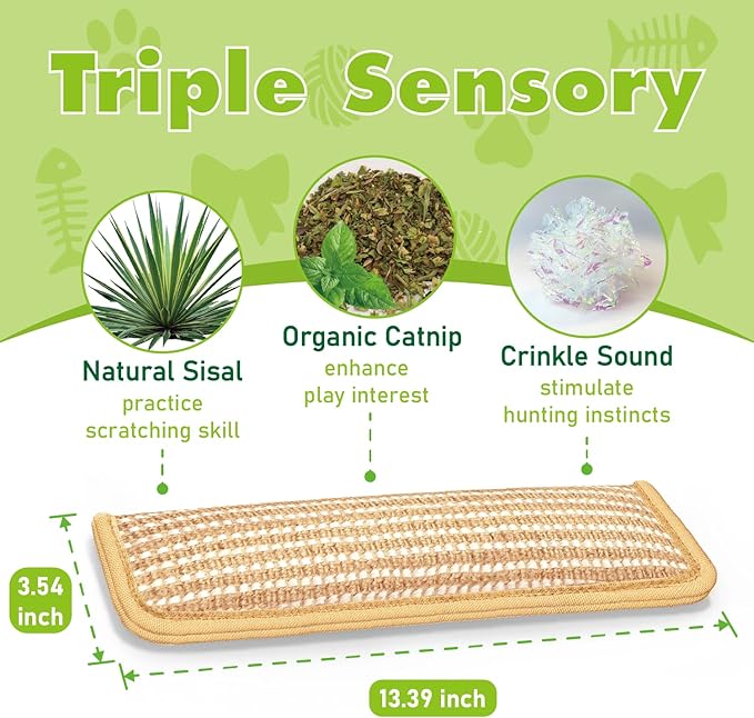 3 Pack Cat Toys, Organic Catnip Toys with Crinkle Sound, Interactive Sisal Cat Kicker Toy, Cat Chew Toy Pillow for Indoor Scratching & Chewing Fun