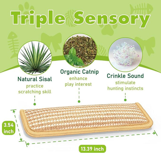 3 Pack Cat Toys, Organic Catnip Toys with Crinkle Sound, Interactive Sisal Cat Kicker Toy, Cat Chew Toy Pillow for Indoor Scratching & Chewing Fun