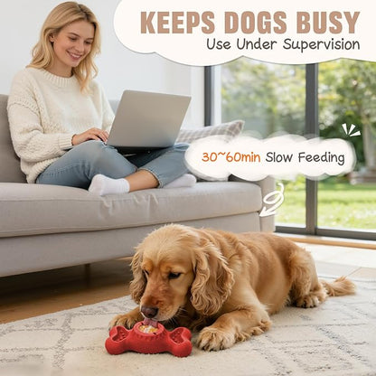 3-in-1 Enrichment Dog Toy for Aggressive Chewers, Frozen Treat Toy & Interactive Treat Dispenser with Peanut Butter Grooves, Long Lasting Chew Toy for Large Dogs, Easy to Clean, Red