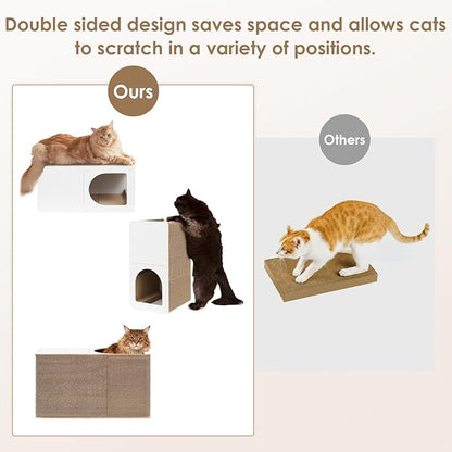 EHEYCIGA Cardboard Cat Scratcher House, 23-Inch Corrugated Cat Scratcher for Indoor Cats, Extra Large Scratching Board Pad, White