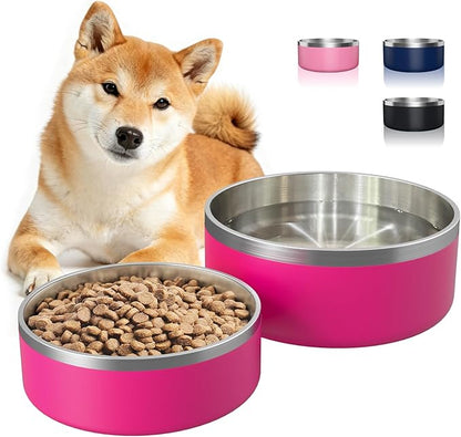 2 Pack Stainless Steel Dog Bowls, Outdoor Dog Water Bowl with Non Slip Rubber Bottom, Dishwasher Safe, Easy to Clean,40oz&64oz Pitaya