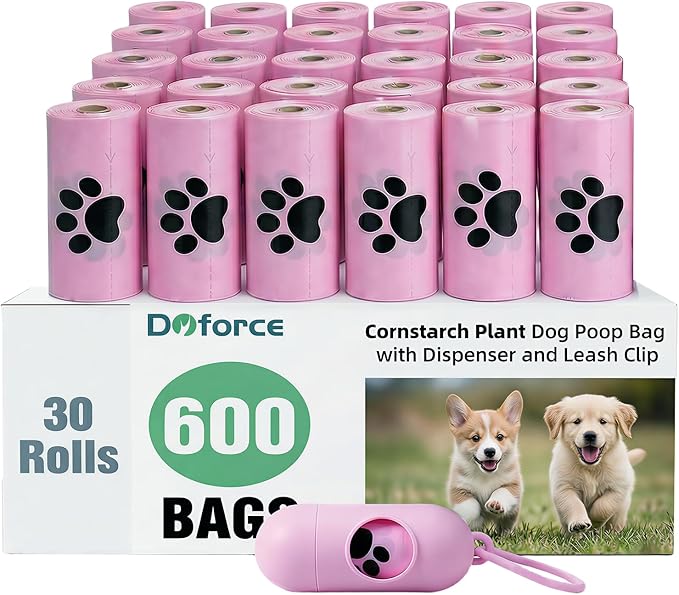 Dyforce 600 Count Dog Poop Bags Rolls with Dispenser, Scented Leak Proof Pet Waste Poop Bags for Dogs 13x9", Extra Thick and Large Doggy Cat Litter Bags for Poops with Holder, Pink