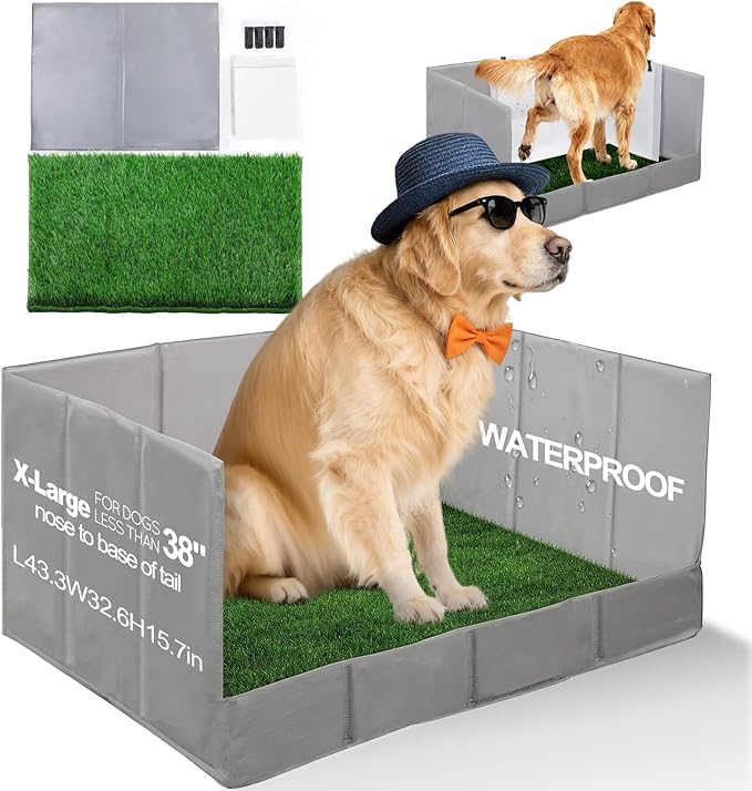 Dog Grass Pad with Tray Foldable Dog Litter Box High Walls, Odor Free Artificial Grass for Dogs Potty, Pee Pad Holder, Seamless, No Assembly, Waterproof, Easy Clean, Portable for Travel