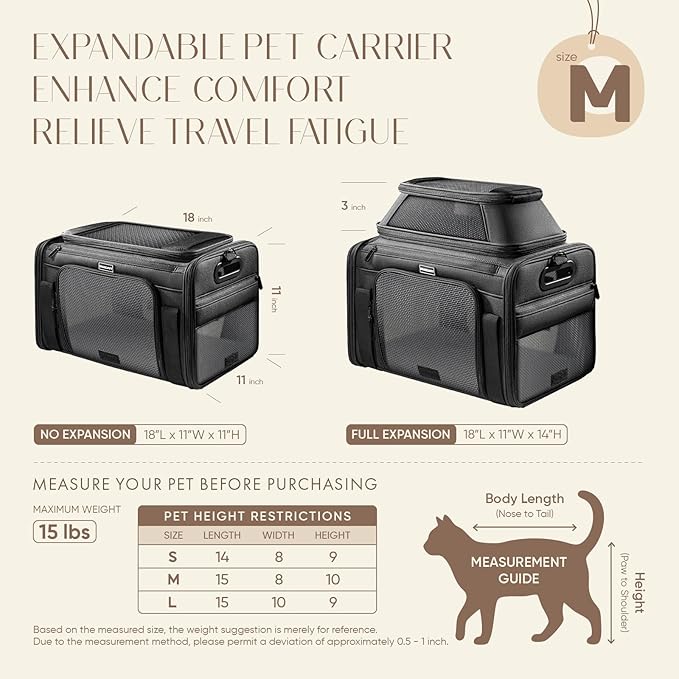 Top-Expandable Pet Carrier with Treat & Pet Window,18x11x11 Inch Delta American United Airline Approved,Soft-Sided Dog Carrier for Small Dogs and Cats,Travel Cat Carrier with Locking Safety Zippers