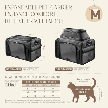 Top-Expandable Pet Carrier with Treat & Pet Window,18x11x11 Inch Delta American United Airline Approved,Soft-Sided Dog Carrier for Small Dogs and Cats,Travel Cat Carrier with Locking Safety Zippers