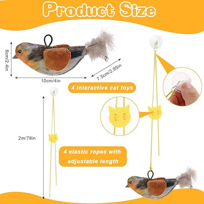 4 Pcs Interactive Cat Toys for Indoor Cats, Chirping Bird Cats Feather Toys, Flying Bird Cat Toys, Chase Exercise Door Frame Toy for Bored Kittens Adult Cats