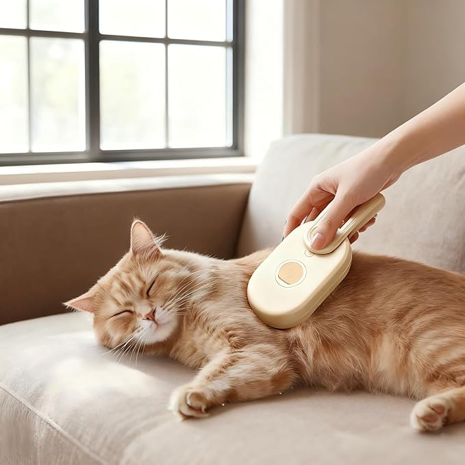 4 in 1 Cat steam brush, USB-Powered Pet for Dogs & Cats | Instant Fog Deshedding Tool, Reduces Shedding & Flyaway Hair | Gentle Grooming Brush for Dog & Cat Hair Loss Control (Beige)