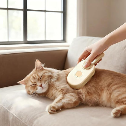 4 in 1 Cat steam brush, USB-Powered Pet for Dogs & Cats | Instant Fog Deshedding Tool, Reduces Shedding & Flyaway Hair | Gentle Grooming Brush for Dog & Cat Hair Loss Control (Beige)