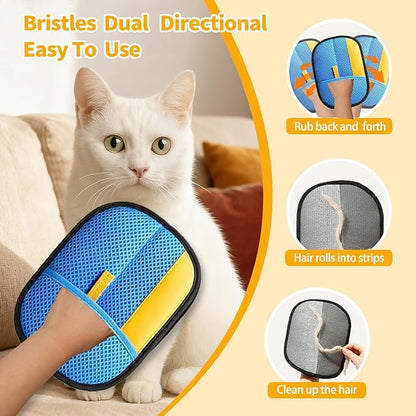 Pet Hair Removal Glove - Electrostatic Reusable Magic Brush Glove for Dog & Cat Hair Remover Glove on Sofa, Car Seats, Clothes & Bedding(Blue)