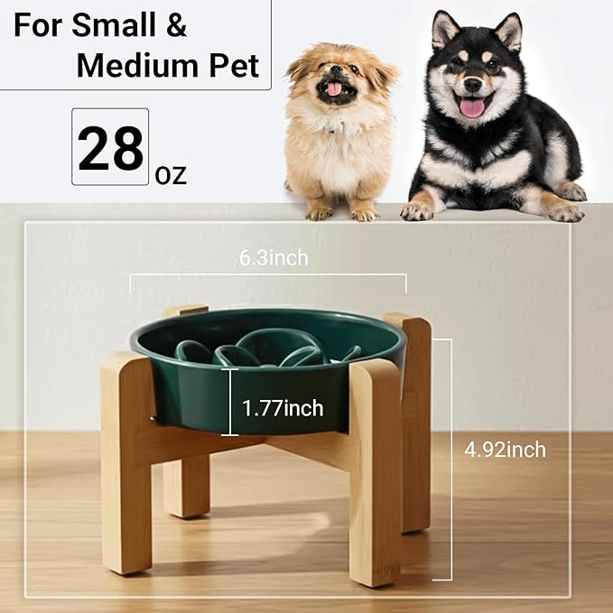 Petygooing 8.66 in Dog Bowl Ceramic Slow Feeder for Medium Large Dogs,Elevated/Raised Slow Feeding Dog Food Water Dish Heavy Weighted,Puzzle Eating Bowl Modern Maze (Green, 8.26in)