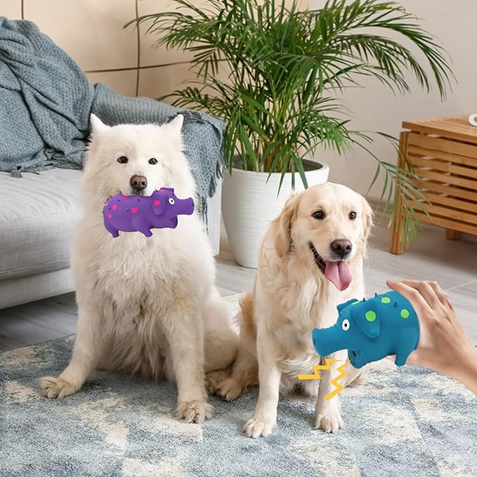 Andiker Dog Squeaky Toy, Dots Latex Dog Chew Toys with a Oinks Sound Squeaker Grunting Pig Dog Toy Durable Self Play 8" Dogs Squeeze Toy for Dental Biting Chasing to Kill Boring Time (Purple)