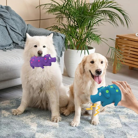 Andiker Dog Squeaky Toy, Dots Latex Dog Chew Toys with a Oinks Sound Squeaker Grunting Pig Dog Toy Durable Self Play 8" Dogs Squeeze Toy for Dental Biting Chasing to Kill Boring Time (Purple)