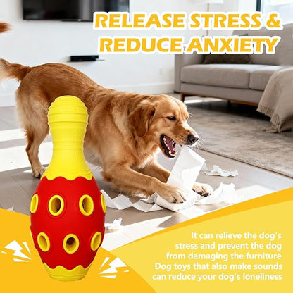 Interactive Dog Chew Toys with Bell, 2 Pack Bowling Pin & Ball Puppy Teething Toys for Small to Medium Dogs, Dental Chews for Boredom & Anxiety Relief, Red/Yellow