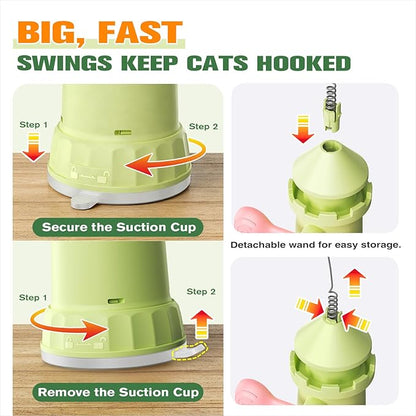 Cat Interactive Toys for Indoor Cats, Enhanced Suction Cup Cat Teaser Wand, Kitty Enrichment Chase Toy Fun Weight Loss Exercise Toy for Kitten Adult Cats Boredom Relief Keep Them Busy