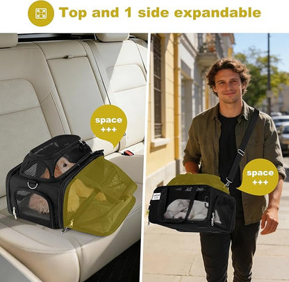 17x11x9.5 Alaska Hawaiian Southwest Airline Approved top and 1 Side Expandable pet Carrier for Extra-Small Dog/Small cat up to 5 lbs