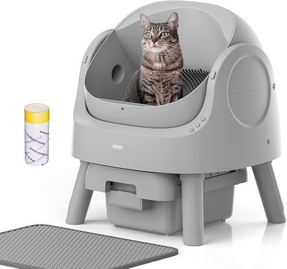 Automatic Self Cleaning Litter Box, with 4 Pairs Infrared Senor, Open-Top Design for Multi-Cat Homes, Comes with Liner Bags and Cat Litter Mat, Grey