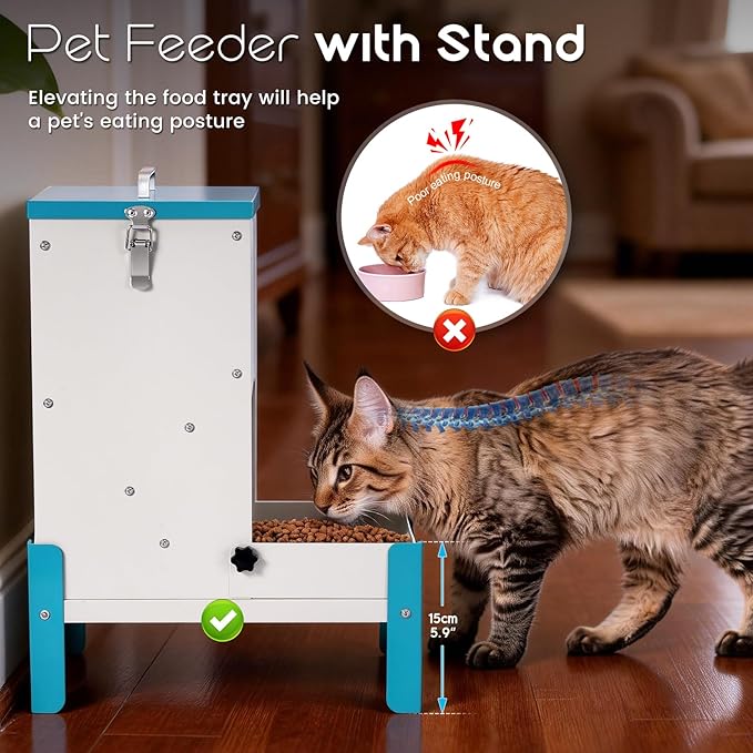 Automatic Dog Feeder 10L Auto Cat Feeder with Stand Gravity Dog Food Dispenser with A Detachable Feeding Tray, Galvanized Pet Feeding Station for Dogs & Cats (10L)