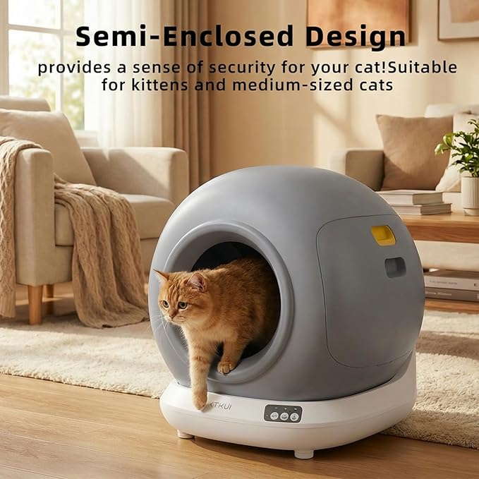 Self-Cleaning Automatic Cat Litter Box, Compact Footprint for Small Spaces & Apartments, Dual Safety Sensors, Jam Auto-Stop, App Control, Child Lock, Best for 1 Cat