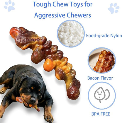 Dog Toys for Aggressive Chewers,3 Pack Indestructible Bone Toy, Ocean Series,Bacon Flavored,Durable Nylon Chew Toys for Medium & Large Breeds, Teeth Cleaning, Keep Them Busy